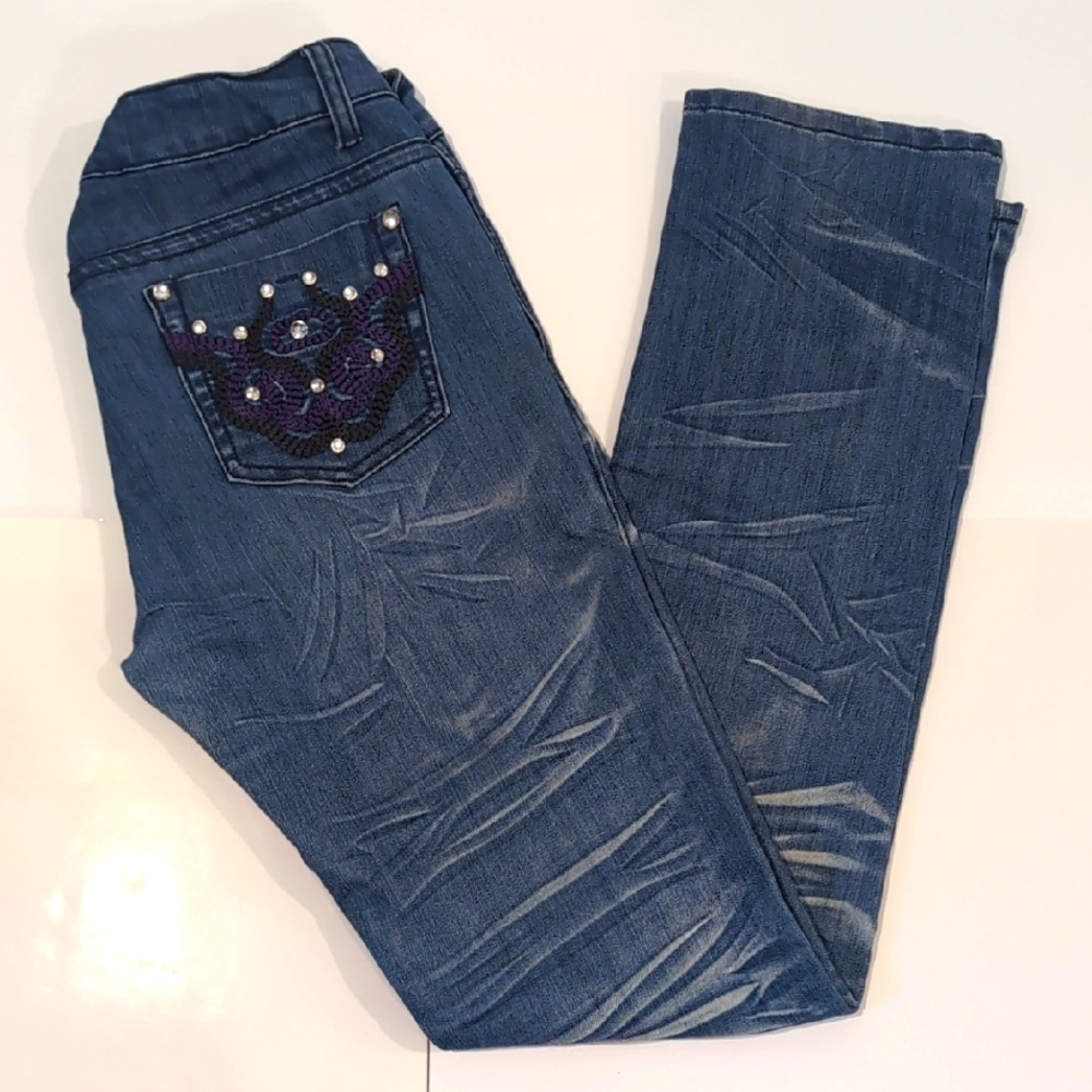Y2K Embellished Pockets Straight Leg Jeans